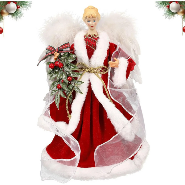 Christmas Tree Angel Topper With White Feather Wings Elegant Holiday Ornament Seasonal Decorations
