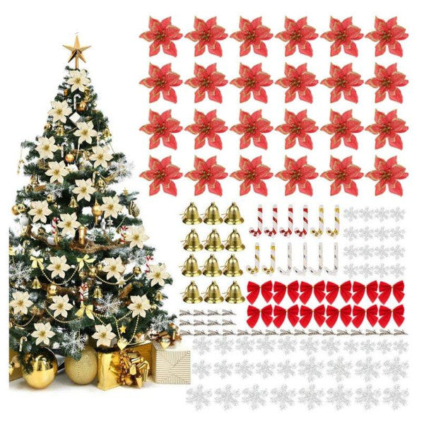 Christmas Tree Decorations 120Pcs Flowers Artificial Seasonal Decorations