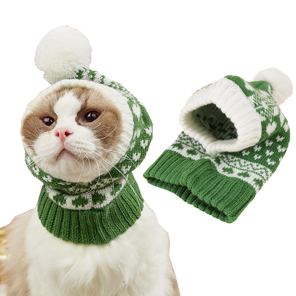 Christmas New Atmosphere Love Snowflake Elk Printing Knitted Warm Pet Dog Cat Fur Ball Hat
