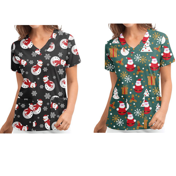 Christmas Printed Top Women Holiday V Neck Shirt Tops