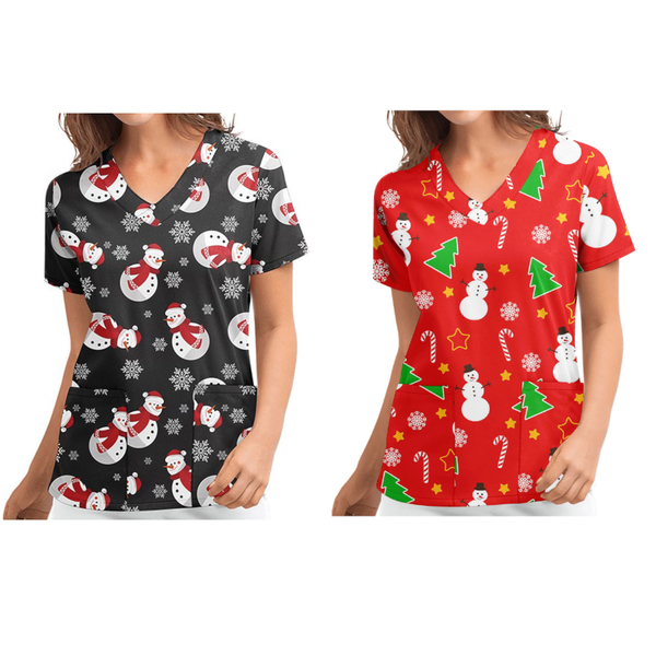 Christmas Printed Top Women Holiday V Neck Shirt Tops