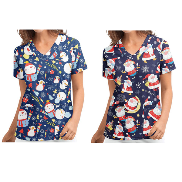 Christmas Printed Top Women Holiday V Neck Shirt Tops