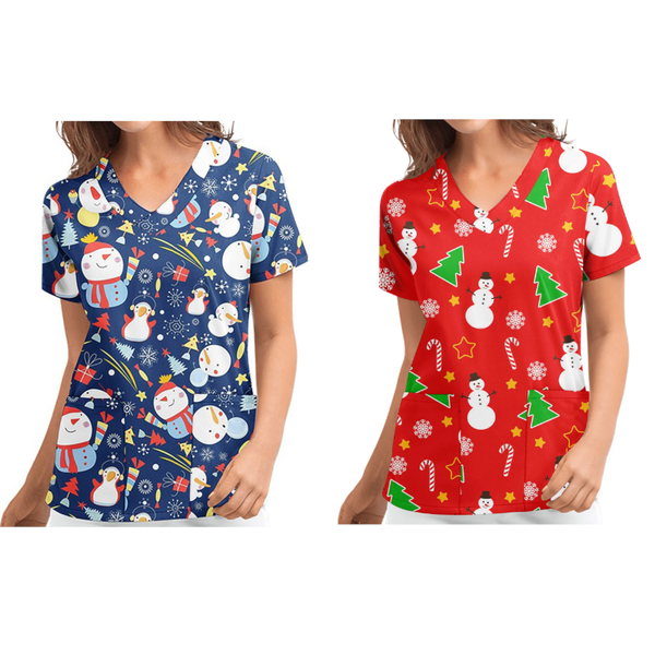 Christmas Printed Top Women Holiday V Neck Shirt Tops
