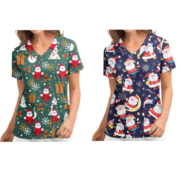 Christmas Printed Top Women Holiday V Neck Shirt Tops