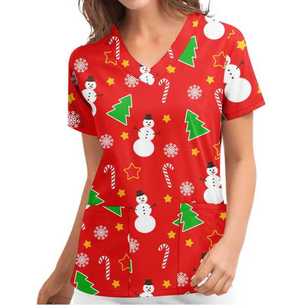 Christmas Printed Top Women Holiday V Neck Shirt Tops