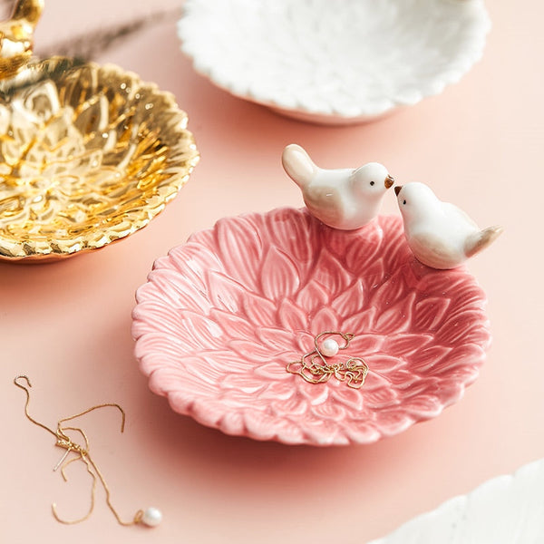 Jewelry Storage Tray Jewellery Display Stand Cute Bird Ceramic Plate