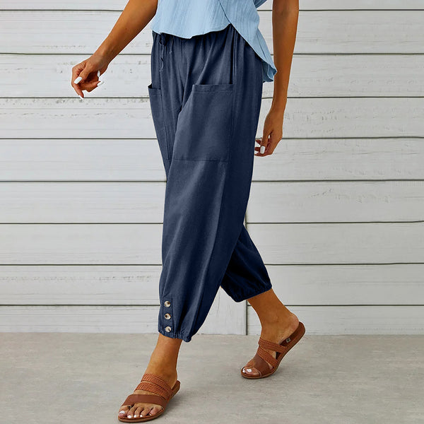 Women's Drawstring Tie Pants Spring Summer Cotton Linen Trousers With Pockets Women's Pants