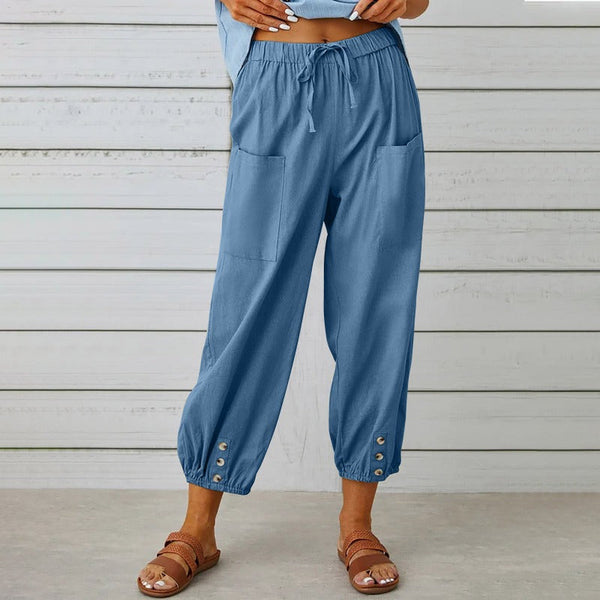 Women's Drawstring Tie Pants Spring Summer Cotton Linen Trousers With Pockets Women's Pants