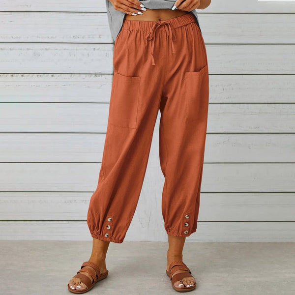 Women's Drawstring Tie Pants Spring Summer Cotton Linen Trousers With Pockets Women's Pants
