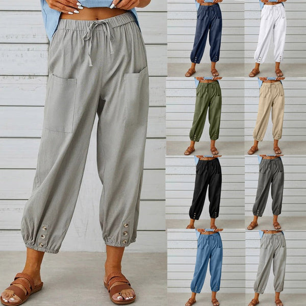 Women's Drawstring Tie Pants Spring Summer Cotton Linen Trousers With Pockets Women's Pants