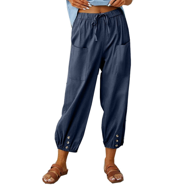 Women's Drawstring Tie Pants Spring Summer Cotton Linen Trousers With Pockets Women's Pants