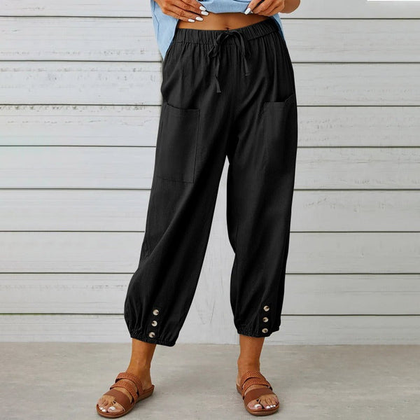 Women's Drawstring Tie Pants Spring Summer Cotton Linen Trousers With Pockets Women's Pants