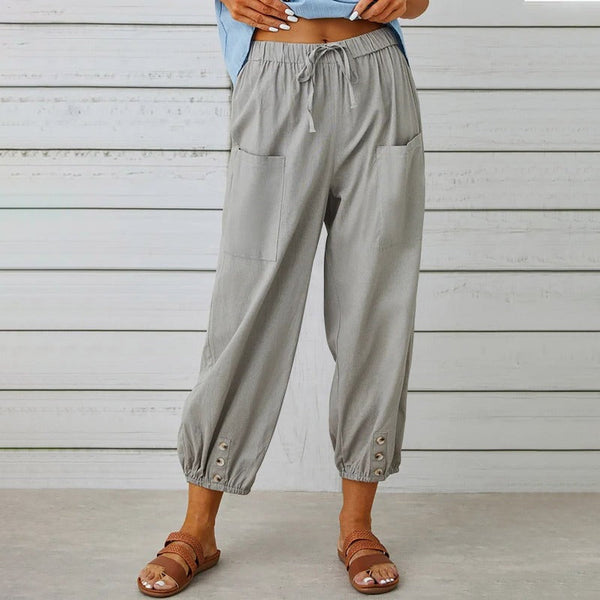 Women's Drawstring Tie Pants Spring Summer Cotton Linen Trousers With Pockets Women's Pants
