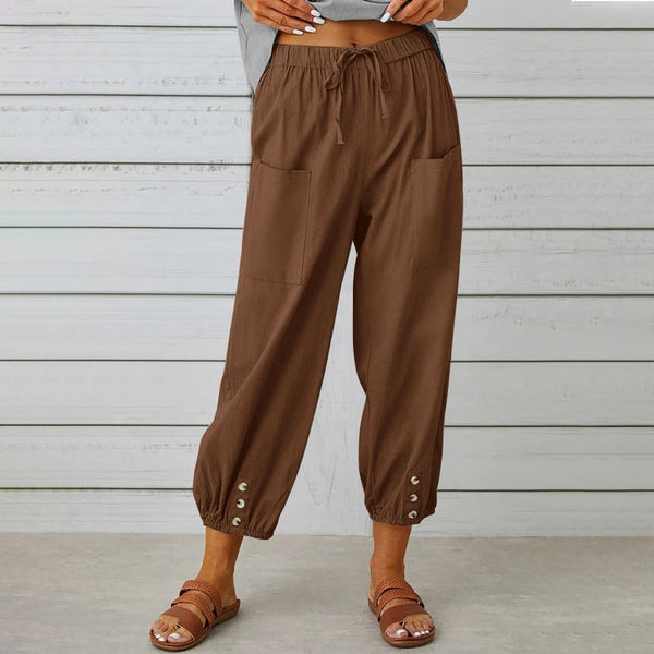 Women's Drawstring Tie Pants Spring Summer Cotton Linen Trousers With Pockets Women's Pants