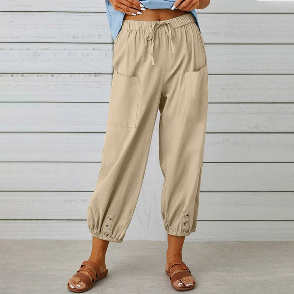 Women's Drawstring Tie Pants Spring Summer Cotton Linen Trousers With Pockets Women's Pants