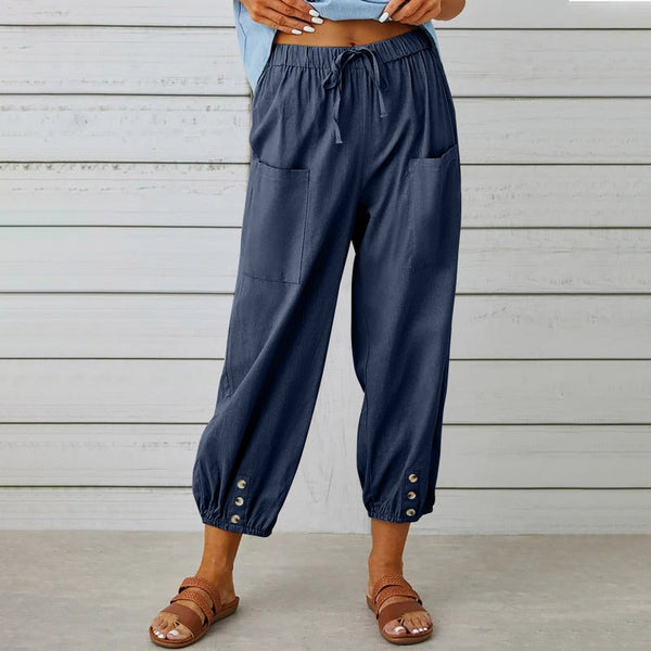 Women's Drawstring Tie Pants Spring Summer Cotton Linen Trousers With Pockets Women's Pants