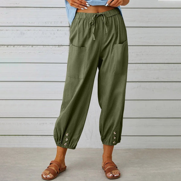 Women's Drawstring Tie Pants Spring Summer Cotton Linen Trousers With Pockets Women's Pants