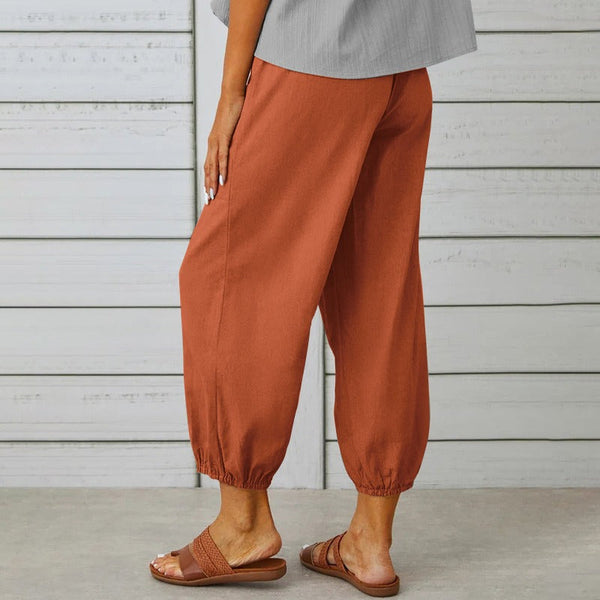 Women's Drawstring Tie Pants Spring Summer Cotton Linen Trousers With Pockets