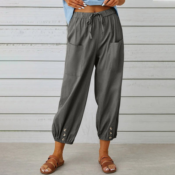 Women's Drawstring Tie Pants Spring Summer Cotton Linen Trousers With Pockets Women's Pants
