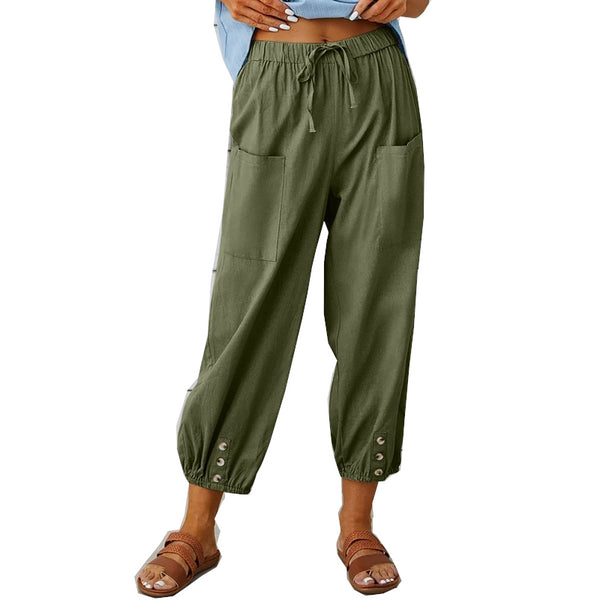 Women's Drawstring Tie Pants Spring Summer Cotton Linen Trousers With Pockets Women's Pants
