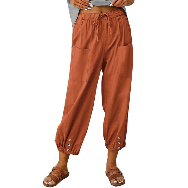 Women's Drawstring Tie Pants Spring Summer Cotton Linen Trousers With Pockets Women's Pants