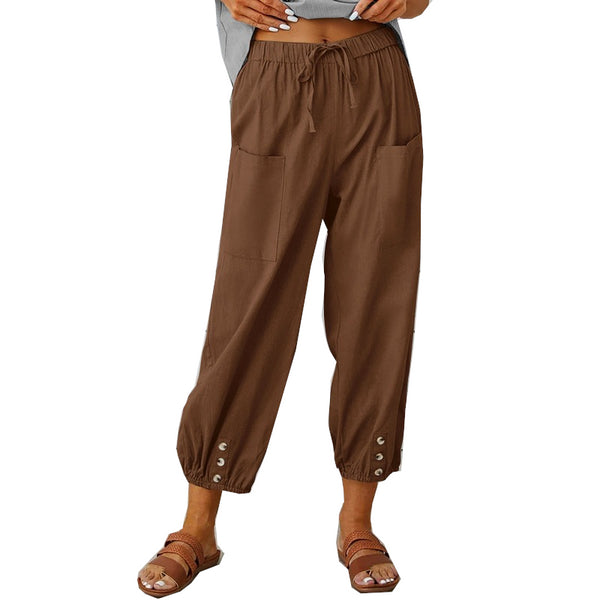 Women's Drawstring Tie Pants Spring Summer Cotton Linen Trousers With Pockets Women's Pants