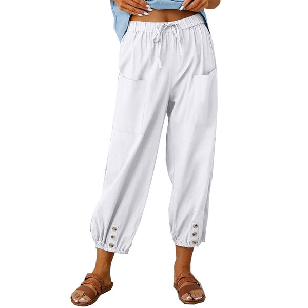 Women's Drawstring Tie Pants Spring Summer Cotton Linen Trousers With Pockets Women's Pants