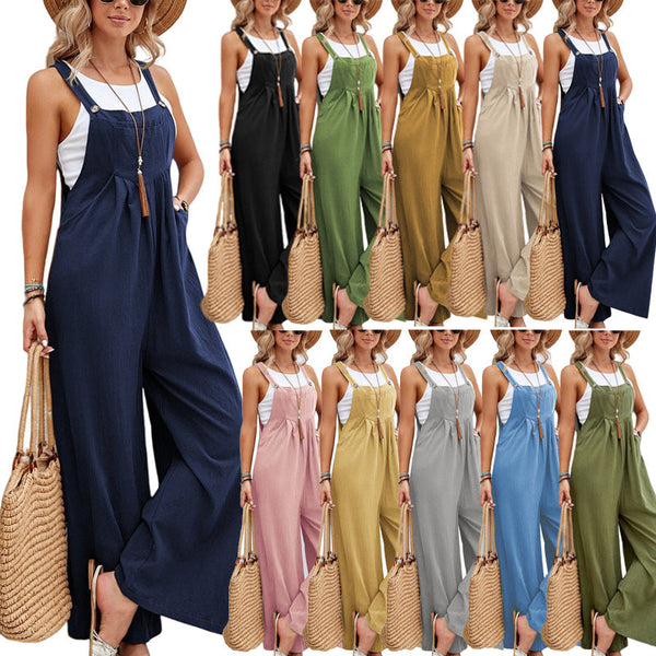 Women Long Bib Pants Overalls Casual Loose Rompers Jumpsuits With Pockets Comfortable Jumpsuits Rompers & Playsuits