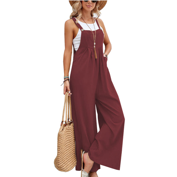 Women Long Bib Pants Overalls Casual Loose Rompers Jumpsuits With Pockets
