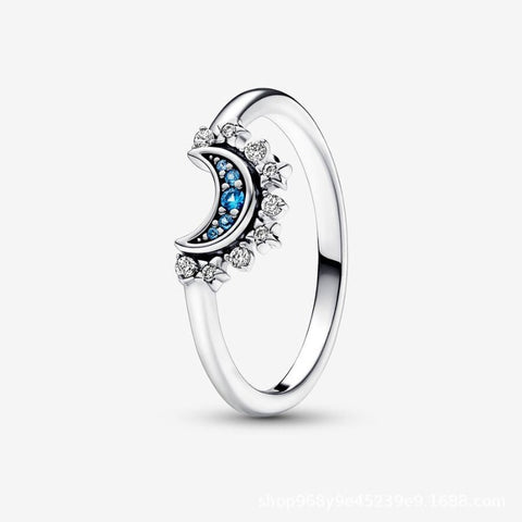 Sterling Silver Rising Sun Ring Shining Blue Moon Combination Two-In-One