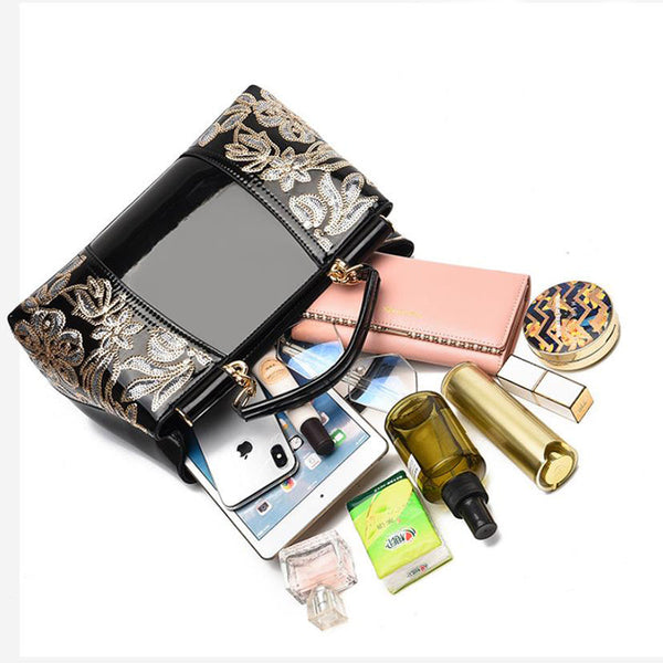 Glossy Leather Sequins Handbags Women Top Handle Purse Satchel Bag Women's Bags & Handbags