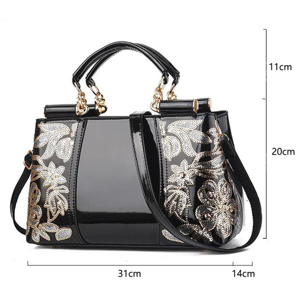 Glossy Leather Sequins Handbags Women Top Handle Purse Satchel Bag Women's Bags & Handbags