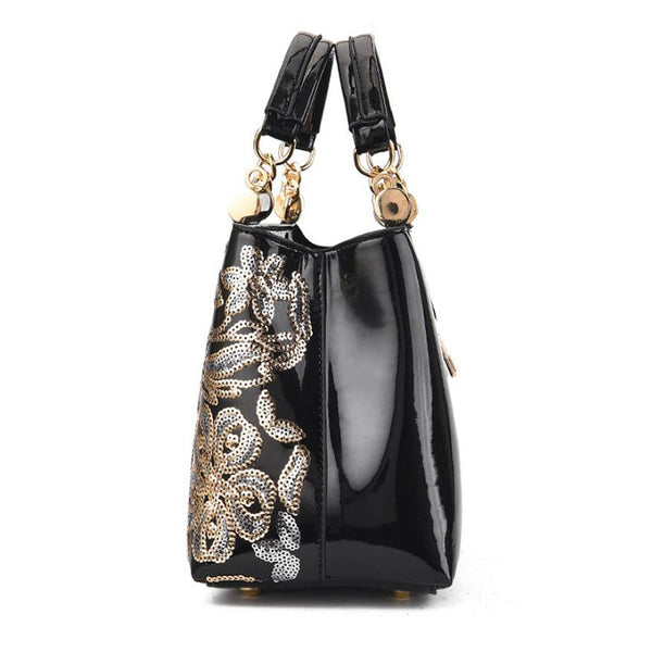 Glossy Leather Sequins Handbags Women Top Handle Purse Satchel Bag Women's Bags & Handbags