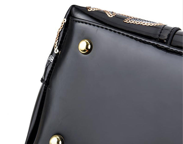 Glossy Leather Sequins Handbags Women Top Handle Purse Satchel Bag Women's Bags & Handbags