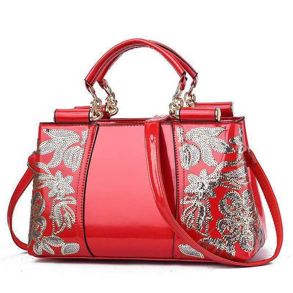 Glossy Leather Sequins Handbags Women Top Handle Purse Satchel Bag Women's Bags & Handbags