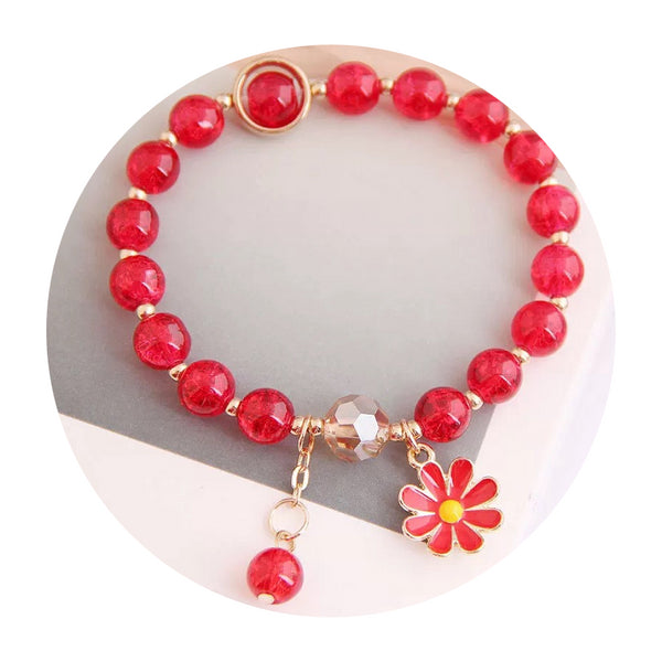 Women's Crystal Bracelet With Daisy Flower Charm Handmade Elastic Rope