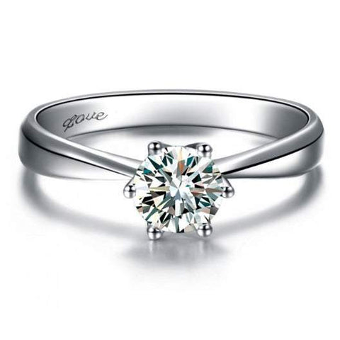 Rings Classic 6 Prong Sparkling Cubic Zirconia Solitaire