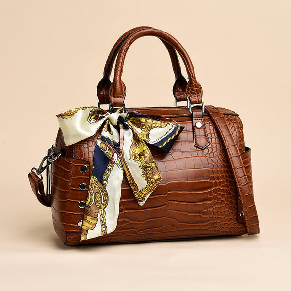 Classic Barrel Shaped Scarf Alligator Shoulder Bag Pu Leather Multi Pockets Large Capacity Luxury Handbags Designer Purses Women Women's Bags & Handba