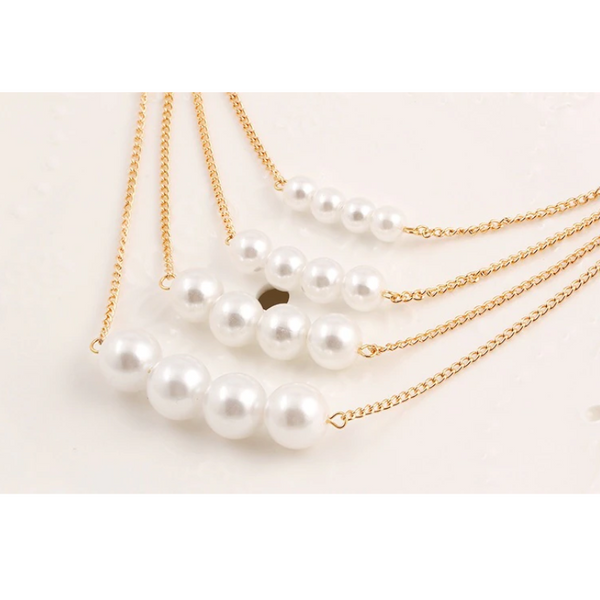 Veile Studios Multi Layer Womens Pearl Necklace Gold Round Beads Clavicle Chain Sweater Necklaces & Pendants