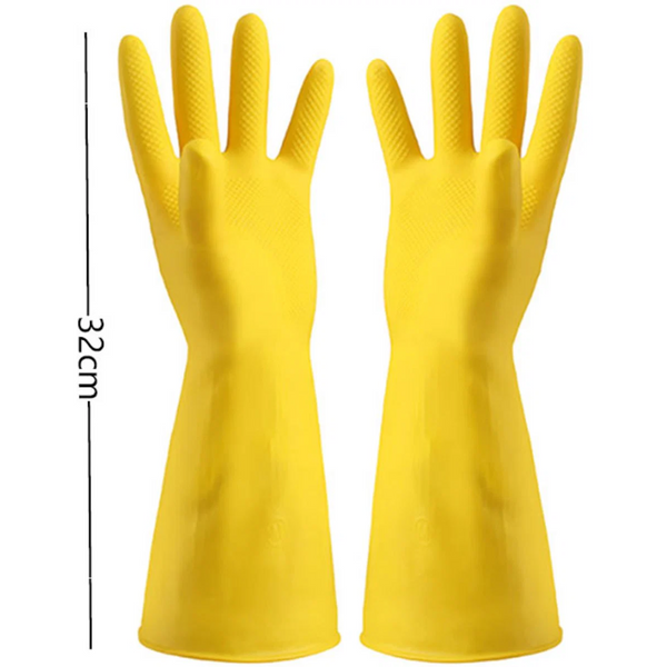 Reusable Waterproof Rubber Gloves 3 Pairs Household Dishwashing Size L Yellow Cleaning Gloves