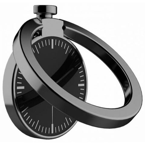 Clock Decorated Tablet Mobile Phone Finger Ring Holder Watch Stand Mount Black