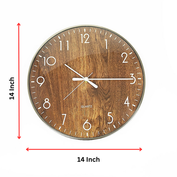 14-Inch Round Wall Clock Silent Non-Ticking Quartz Battery Operated Wood Grain