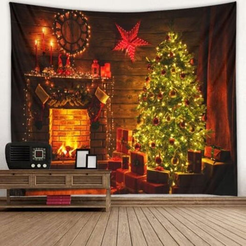 Closet Christmas Tree Pattern Printed Polyester Tapestry Multi A W59 X L51 Inch