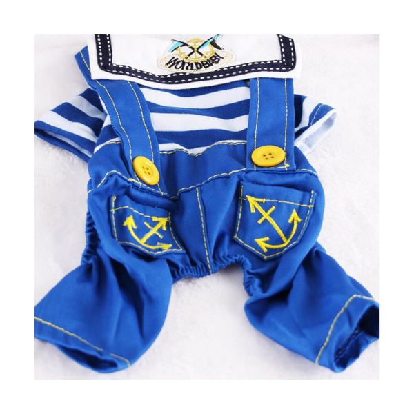 Blue Cute Sailor Dog Outfit Striped Shirt & Anchor Overalls For Small Dogs (Size : M ) Dog Clothing & Shoes