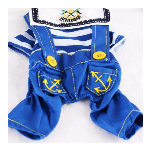 Blue Cute Sailor Dog Outfit Striped Shirt & Anchor Overalls For Small Dogs (Size : ) Dog Clothing & Shoes