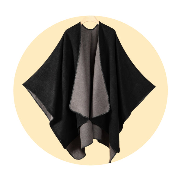 Double Sided Black Elegant Autumn Winter Shawl Artistic Split Design Knit Cloak With Oil Painting Style Scarves & Wraps