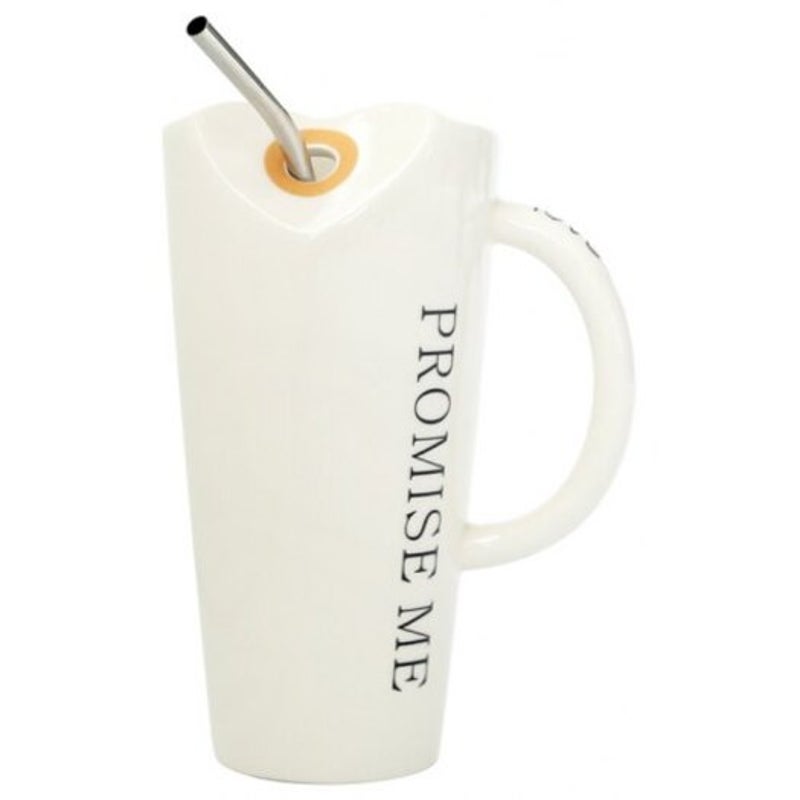 Coffee Mug With Straws Cup 500Ml White Mugs