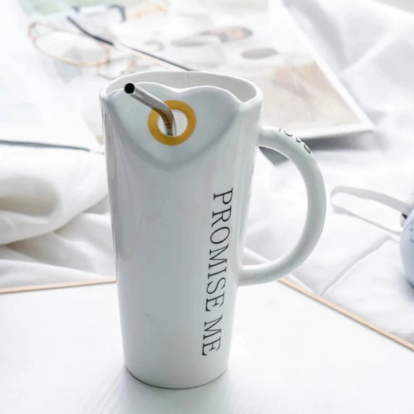 Coffee Mug With Straws Cup 500Ml White Mugs
