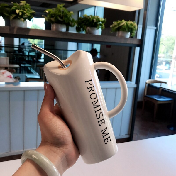 Coffee Mug With Straws Cup 500Ml White Mugs