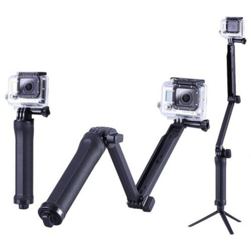 Collapsible Three Way Monopod Selfie Stick Mount Camera Grip Extension Arm Tripod Stand For Gopro Hero 6 / 5 4 3 Sj5000 Black Selfie Sticks